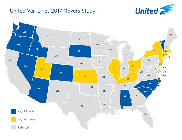 United Van Lines’ National Movers Study Shows Americans Continue to Move West and South